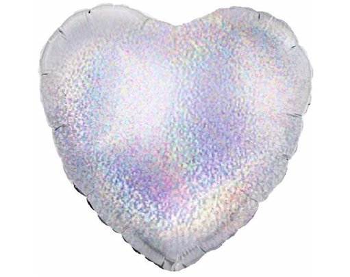 SILVER HOLOGRAPHIC HEART 18IN FOIL