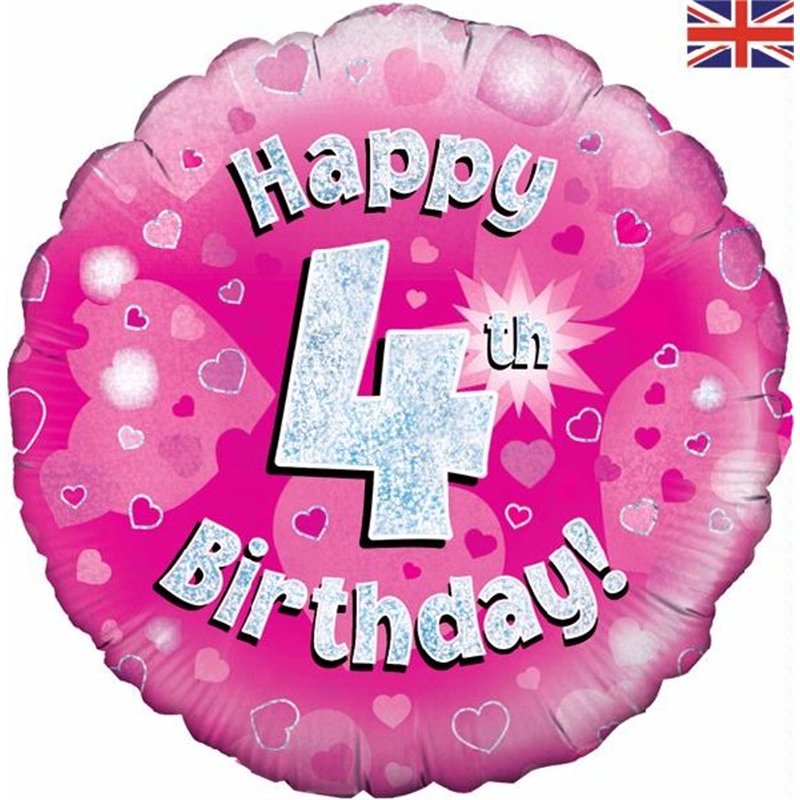 18IN HAPPY 4TH B/DAY PINK FOIL