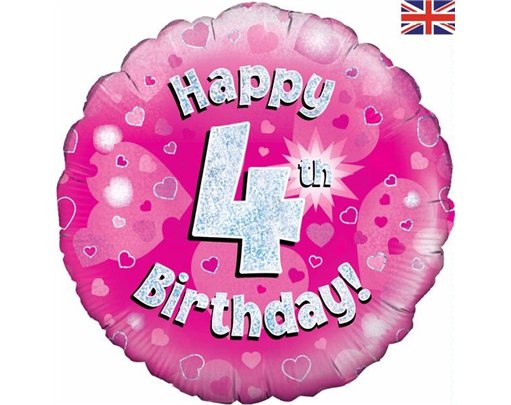 18IN HAPPY 4TH B/DAY PINK FOIL