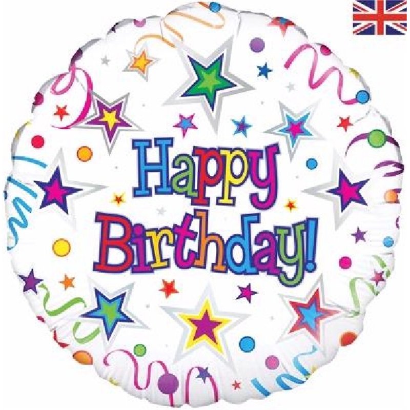 18IN B/DAY RIBBON & STARS FOIL