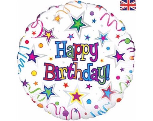 18IN B/DAY RIBBON & STARS FOIL