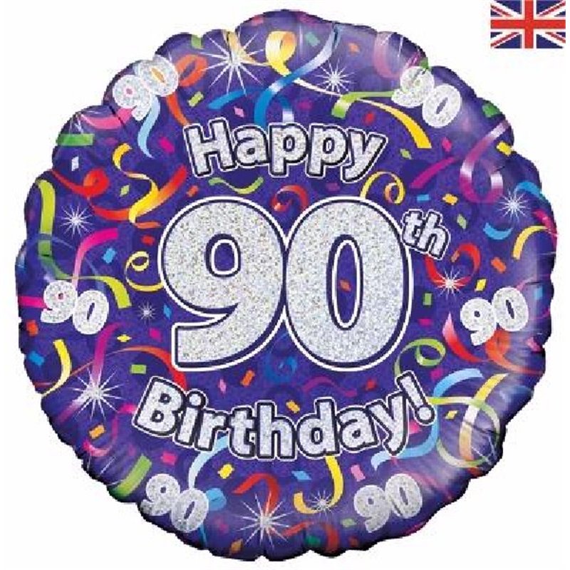 18IN 90TH B/DAY STREAMERS HOLO FOIL