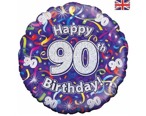 18IN 90TH B/DAY STREAMERS HOLO FOIL