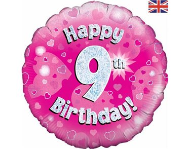 18IN HAPPY 9TH B/DAY PINK FOIL