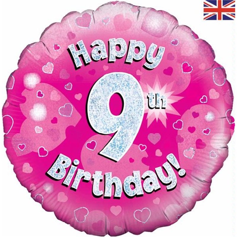 18IN HAPPY 9TH B/DAY PINK FOIL