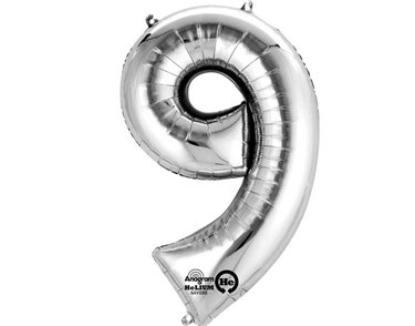 SILVER NO. 9 SUPERSHAPE FOIL BALLOON