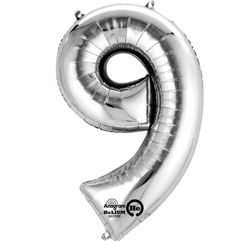 SILVER NO. 9 SUPERSHAPE FOIL BALLOON