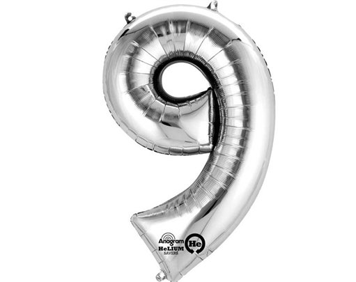 SILVER NO. 9 SUPERSHAPE FOIL BALLOON