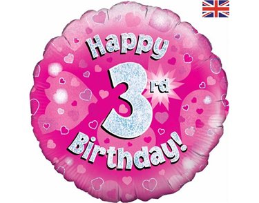 18IN HAPPY 3RD B/DAY PINK FOIL