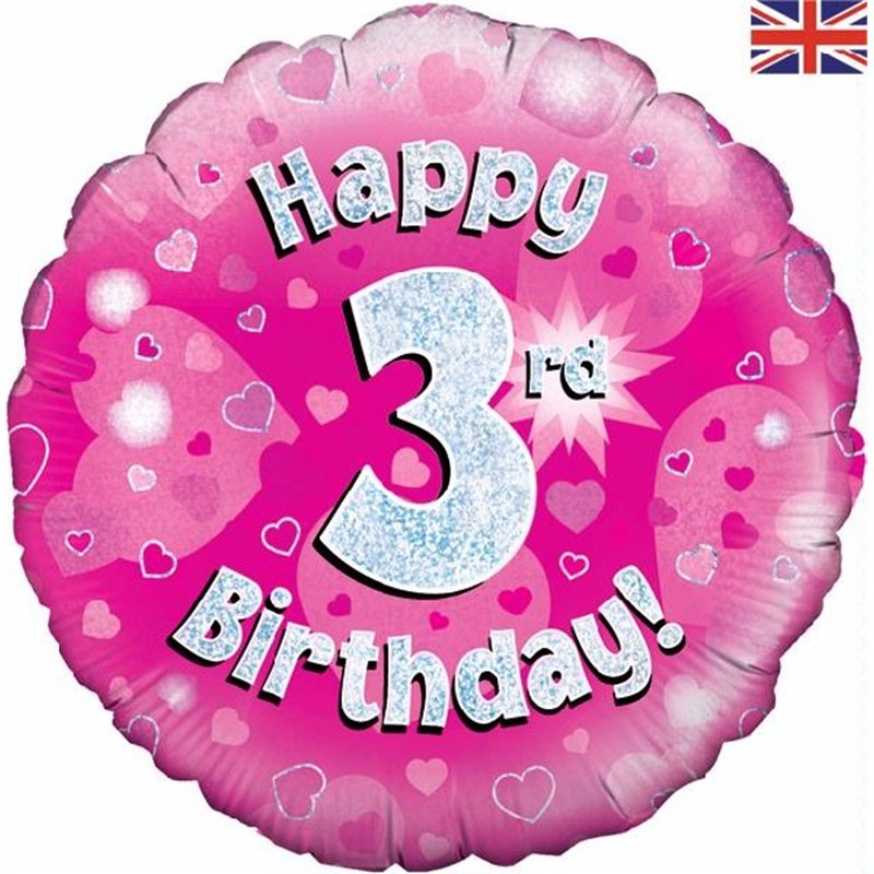 18IN HAPPY 3RD B/DAY PINK FOIL
