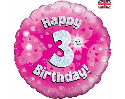 18IN HAPPY 3RD B/DAY PINK FOIL