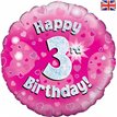 18IN HAPPY 3RD B/DAY PINK FOIL
