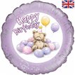 18IN HAPPY B/DAY BEAR LILAC FOIL