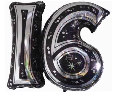 28IN 16TH BLACK FOIL BALLOON