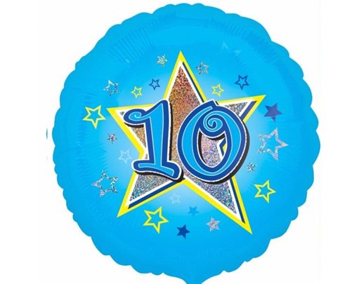 18IN 10TH BIRTHDAY BLUE STARS FOIL