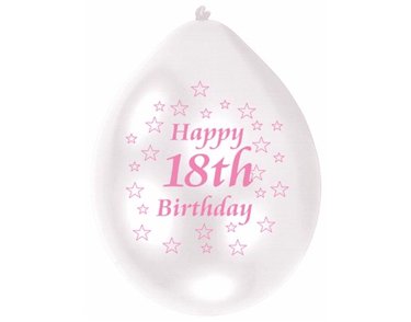 (10) 22CM PINK 18TH B/DAY BALLOONS  6S