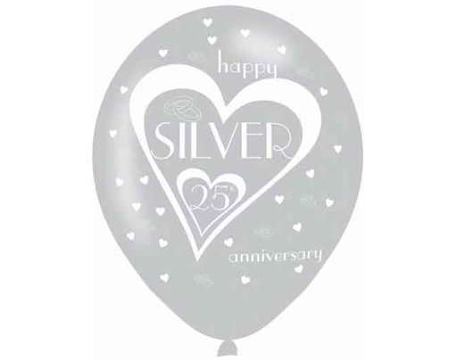 (6) 27.5CM 25TH ANNIVERSARY BALLOONS