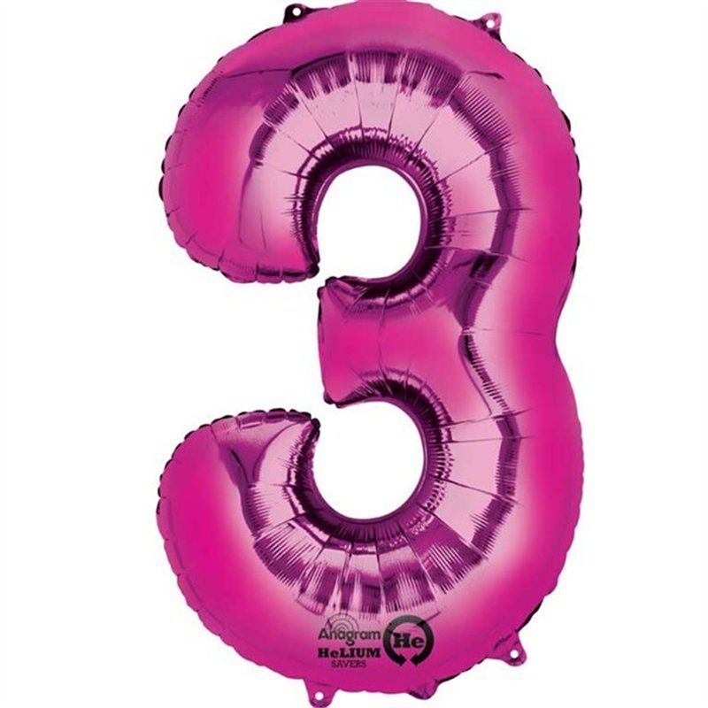 PINK NUMERAL 3 JUMBO FOIL BALLON