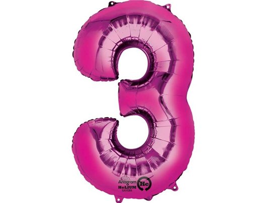 PINK NUMERAL 3 JUMBO FOIL BALLON