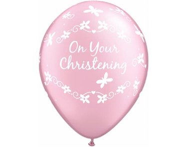 (25) 11IN PINK CHRISTENING QUALATEX