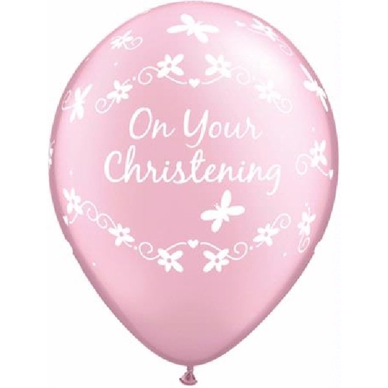 (25) 11IN PINK CHRISTENING QUALATEX