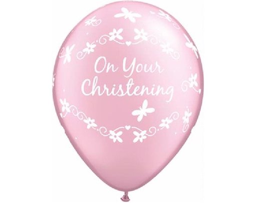 (25) 11IN PINK CHRISTENING QUALATEX