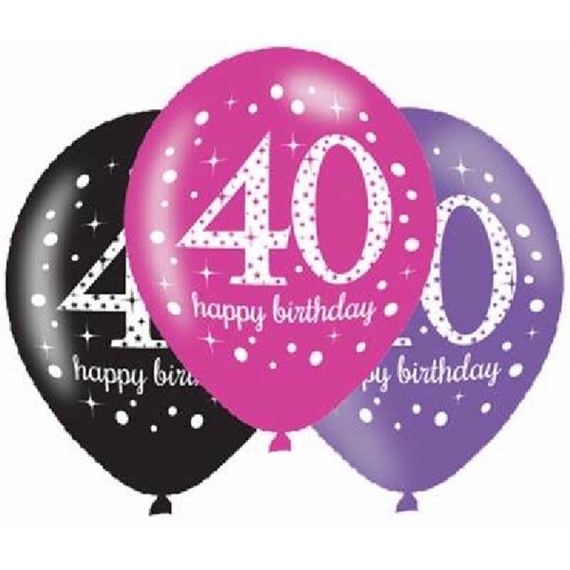 (6) 27.5CM 40TH PINK SPARKLES BALLOONS