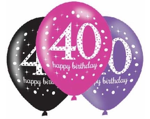 (6) 27.5CM 40TH PINK SPARKLES BALLOONS