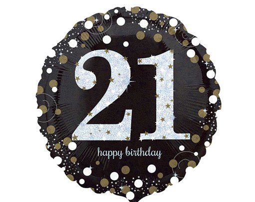 18in 21ST GOLD SPARKLES FOIL BALLOON