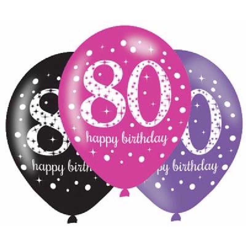 (6) 27.5CM 80TH PINK SPARKLES BALLOONS