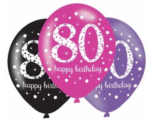 (6) 27.5CM 80TH PINK SPARKLES BALLOONS
