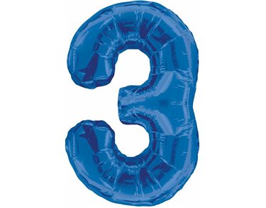34IN BLUE GLITZ NUMERAL 3