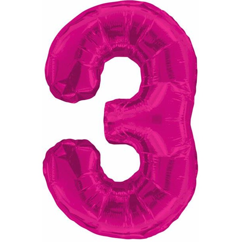 34IN PINK GLITZ NUMERAL 3