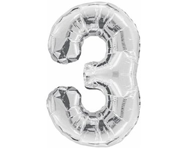 34IN SILVER GLITZ NUMERAL 3
