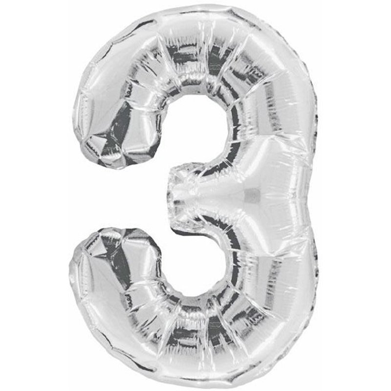 34IN SILVER GLITZ NUMERAL 3