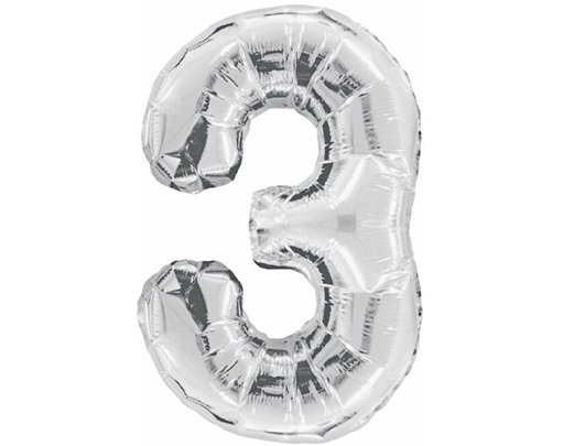 34IN SILVER GLITZ NUMERAL 3