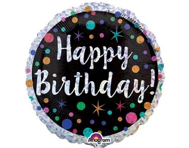 18IN POLKA DOT B/DAY HOLO FOIL