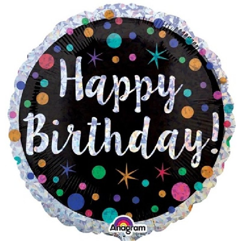 18IN POLKA DOT B/DAY HOLO FOIL