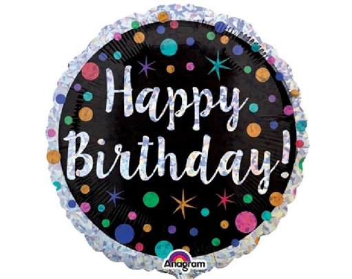 18IN POLKA DOT B/DAY HOLO FOIL