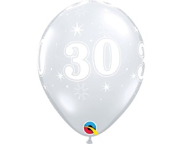 (25) 11in DIAMOND CLEAR 30TH SPARKLE-A-RND QUALATEX