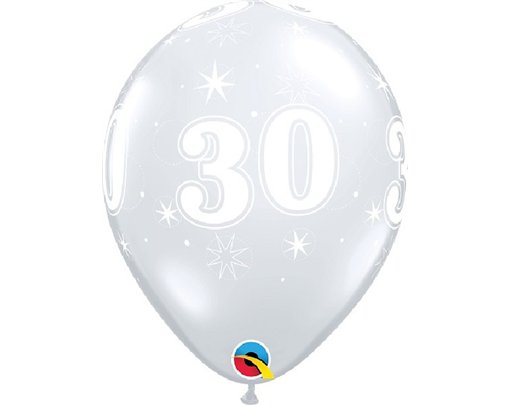 (25) 11in DIAMOND CLEAR 30TH SPARKLE-A-RND QUALATEX
