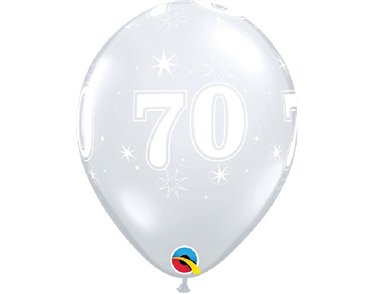 (25) 11in DIAMOND CLEAR 70TH SPARKLE-A-RND QUALATEX