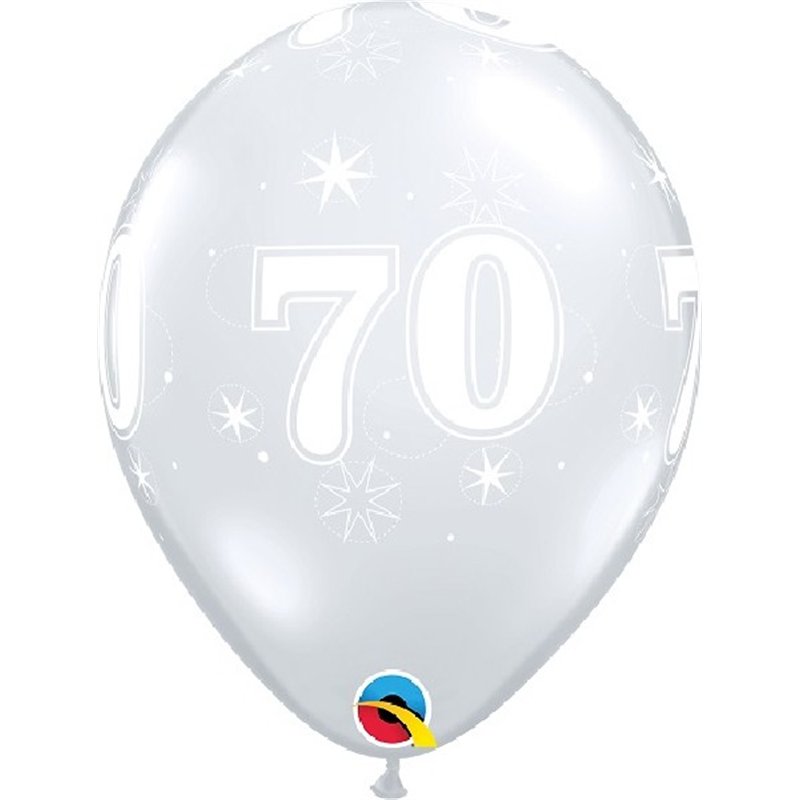(25) 11in DIAMOND CLEAR 70TH SPARKLE-A-RND QUALATEX