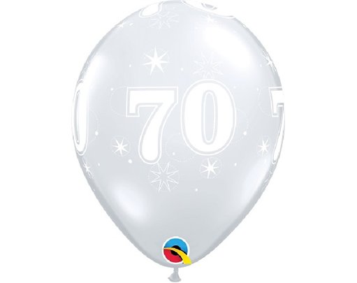 (25) 11in DIAMOND CLEAR 70TH SPARKLE-A-RND QUALATEX