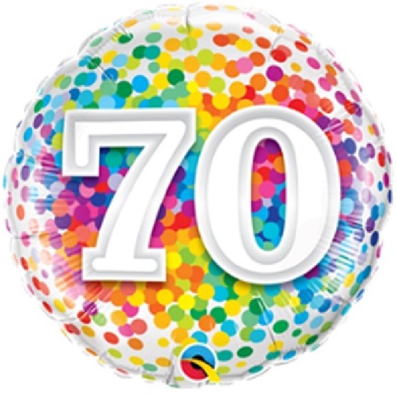 18IN 70TH RAINBOW CONFETTI FOIL BALLOON