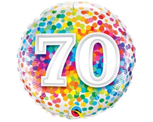 18IN 70TH RAINBOW CONFETTI FOIL BALLOON