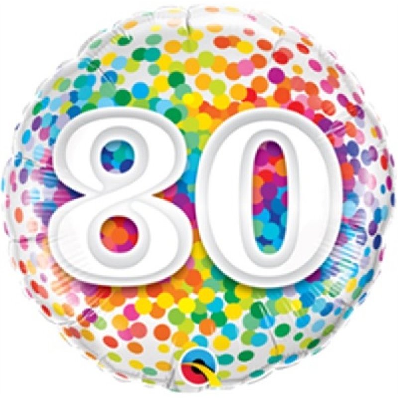 18IN 80TH RAINBOW CONFETTI FOIL BALLOON