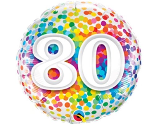 18IN 80TH RAINBOW CONFETTI FOIL BALLOON