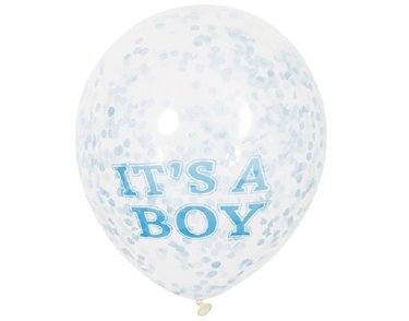 (6) 12IN ITS A BOY CONFETTI BALLOON