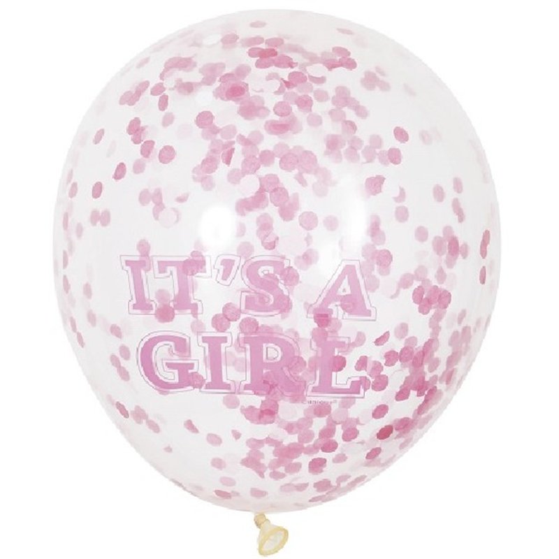 (6) 12IN ITS A GIRL CONFETTI BALLOON